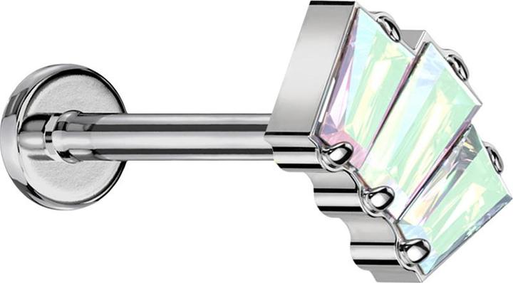 Star Piercing Micro Threadless Labret silber drei Baquette Kristalle multicolor (Titan G23, ohne Messing)
