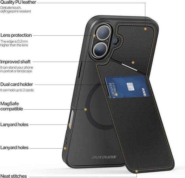 Produktbild Dux Ducis iPhone 16 Plus Case with card slot - Black (Apple iPhone 16 Plus)
