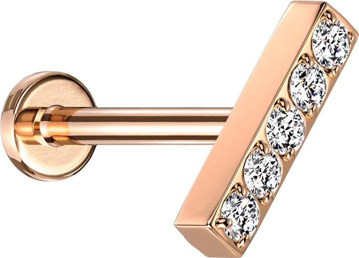 Produktbild Star Piercing Micro Threadless Labret rosegold Balken Kristalle silber (ohne Messing, Titan G23)