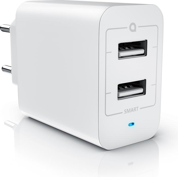 Aplic USB Ladegerät 4800 mA, 2 Port Netzteil für Handy/Smartphone/Tablet, 4800mA - 2400mA je Port, weiss (28 W)