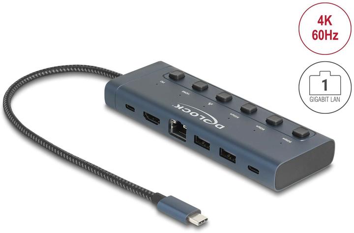 Immagine prodotto Delock USB Type-C Dockingstation 4K - HDMI / USB / Gigabit LAN / PD 3.0 90 W mit Schalter (USB-C, 6 Porti)