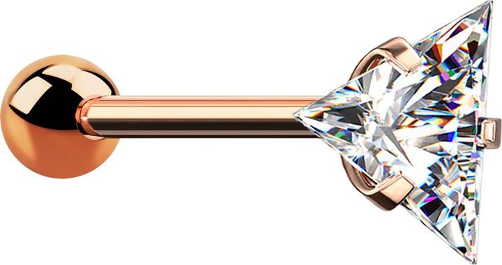 Star Piercing Micro Barbell rosegold mit Kugel und Dreieckkristall (ohne Messing, Chirurgenstahl 316L)