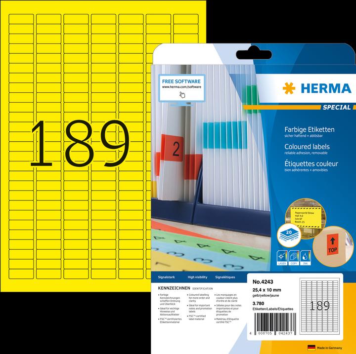 Actual product image HERMA Colour labels A4 removable