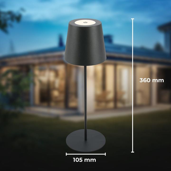 Image du produit B.K.Licht Lampe de table LED rechargeable, IP44, 2,5W, anthracite