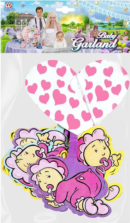 Actual product image Widmann Bedruckte Girlande Mit Rosa Herzen Und Babymotiven 3 m