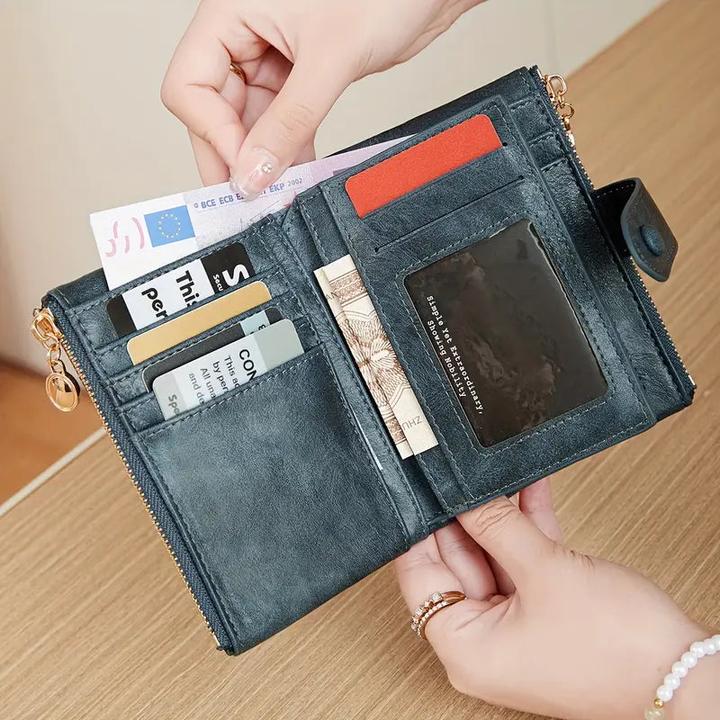 Actual product image Only-Bags.Store Retro-Brieftasche mit Knopfverschluss, mehreren Kartenfächern, RFID-Blockierung, dreifach
