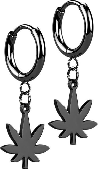 Star Piercing Ohrring schwarz Anhänger Hanfblatt (ohne Messing, Chirurgenstahl 316L)