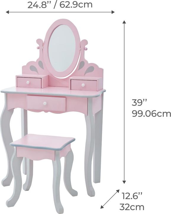 Actual product image Teamson Kids Kinder Schminktisch Rapunzel Inklusive Hocker in Pink und Grau