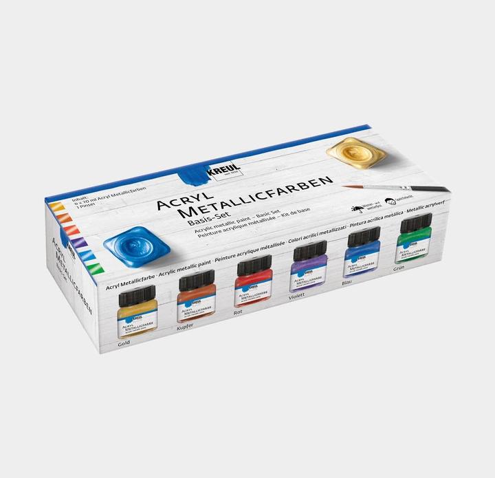 Actual product image Kreul acrylic metallic colours, basic set, 6 x 20 ml (Violet, Green, Gold, Blue, Copper, Red, 120 ml)
