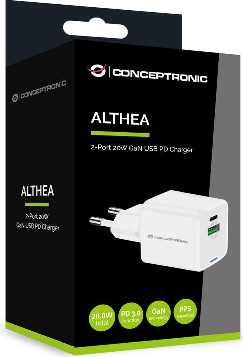 Image du produit Conceptronic Chargeur 2Port 20W,1xUSB-C,1xUSB-A Desk PD ws (20 W)