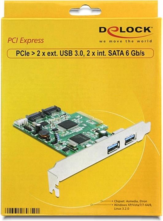 Produktbild Delock PCI-E Karte > 2 x extern USB 3.0 + 2 x intern SATA 6 Gb/s