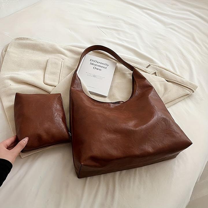 Actual product image Only-Bags.Store Vintage solid colour hobo bag, lightweight casual shoulder bag with insert bag for everyday use