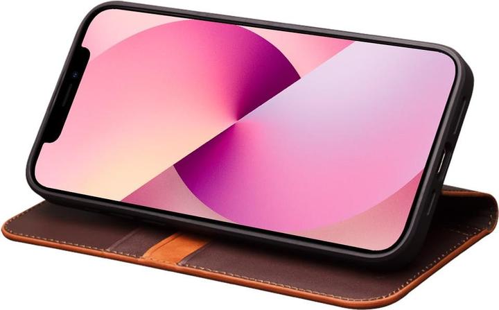 Image du produit QiAlino Fourre Flip cuir véritable foncé mat (Apple iPhone 15)
