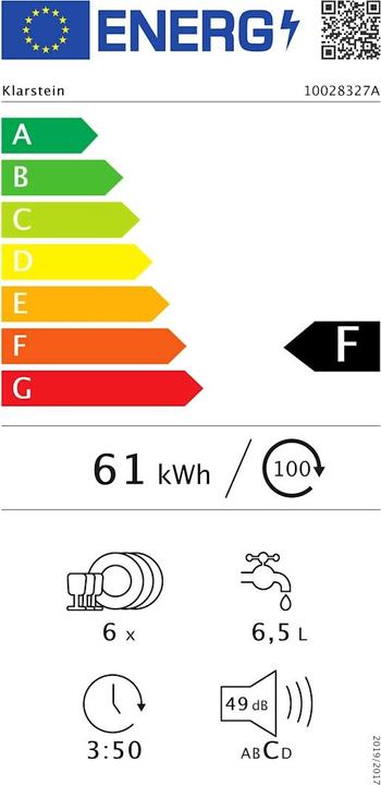 Energie-Label Klarstein Amazonia 6 Luminance TischgeschirrspülerF