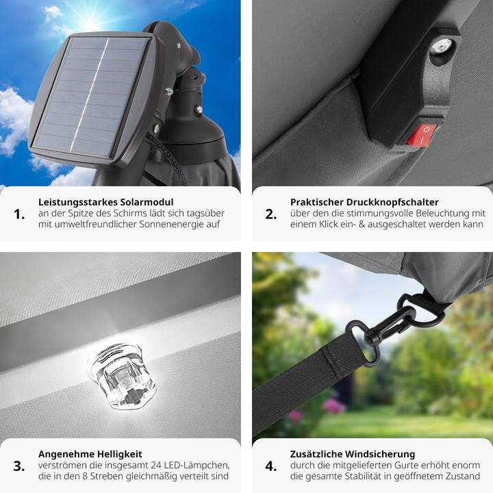 Immagine prodotto tectake Ombrellone Sunna LED-Solar con manovella 2,5 x 2,5 m (2.50 m)