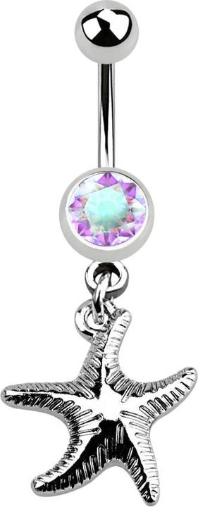 Star Piercing Banane silber mit Anhänger Seestern multicolor (ohne Messing, Chirurgenstahl 316L)