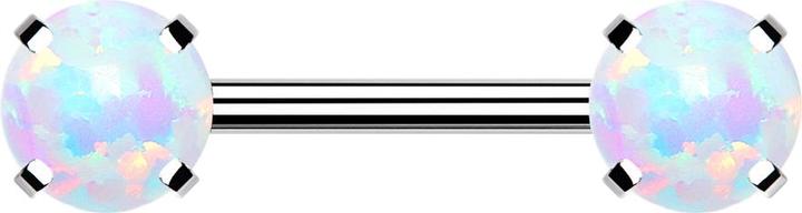 Star Piercing Threadless Barbell silber front mit Opal weiss gefasst (ohne Messing, Chirurgenstahl 316L)