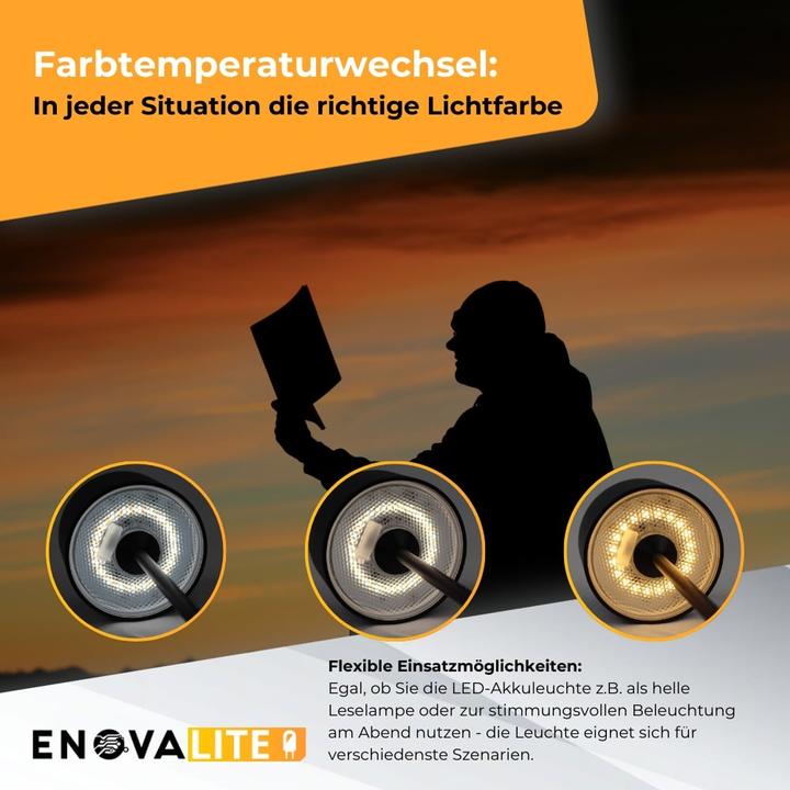Produktbild Enovalite LED-Akku-Tischleuchte, ELED700400, EEK: D dimmbar, CCT, schwarz (150 lm)