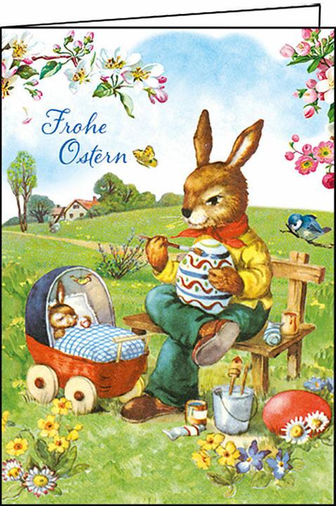Immagine prodotto Edition Gollong Doppelkarte. Frohe Ostern (Hase mit Babywagen)