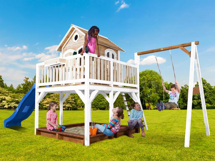 Immagine prodotto Axi Liam Playhouse con altalena singola marrone/bianco - scivolo blu