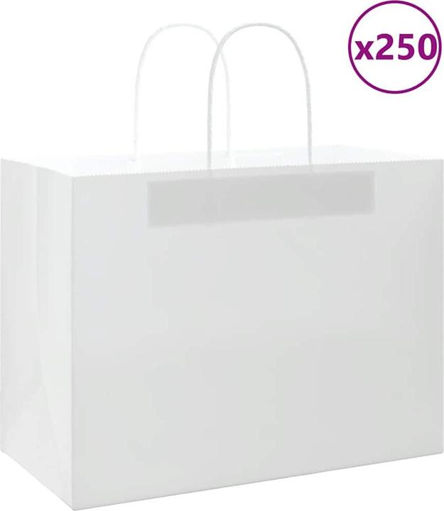 Produktbild VidaXL Kraftpapiertüten 250 Stk. mit Henkel Weiss 32x17x25 cm Papiertüte (Geschenktüte, 250 x)