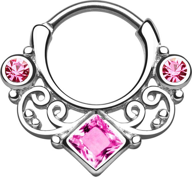 Immagine prodotto Star Piercing Setto con due cristalli rotondi e uno quadrato grande di colore rosa (Ottone, Acciaio chirurgico 316L)