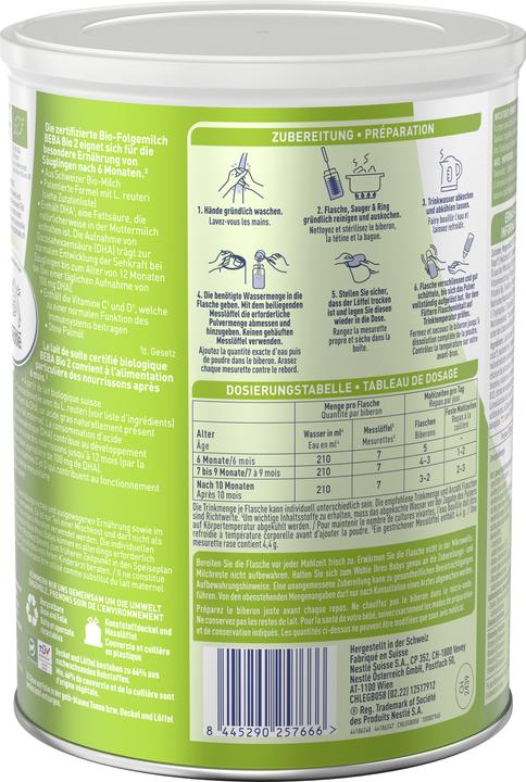 Nutritional values and ingredients Beba Bio 2 (800 g, from 7 M.)