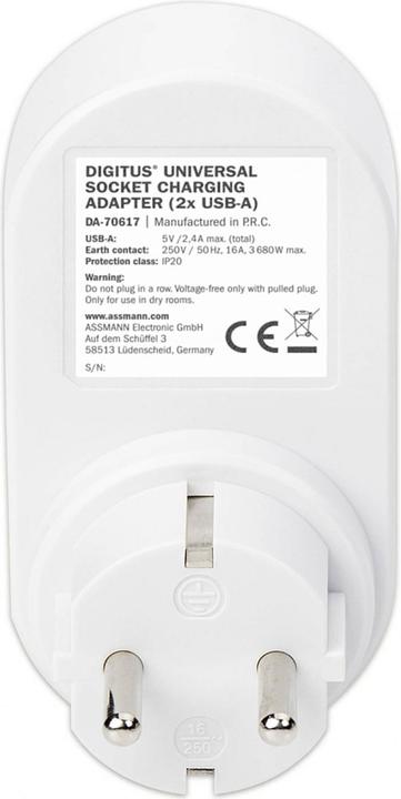 Productafbeelding Digitus Universele stopcontactadapter 2 x USB-A (2 x, 2-polig)