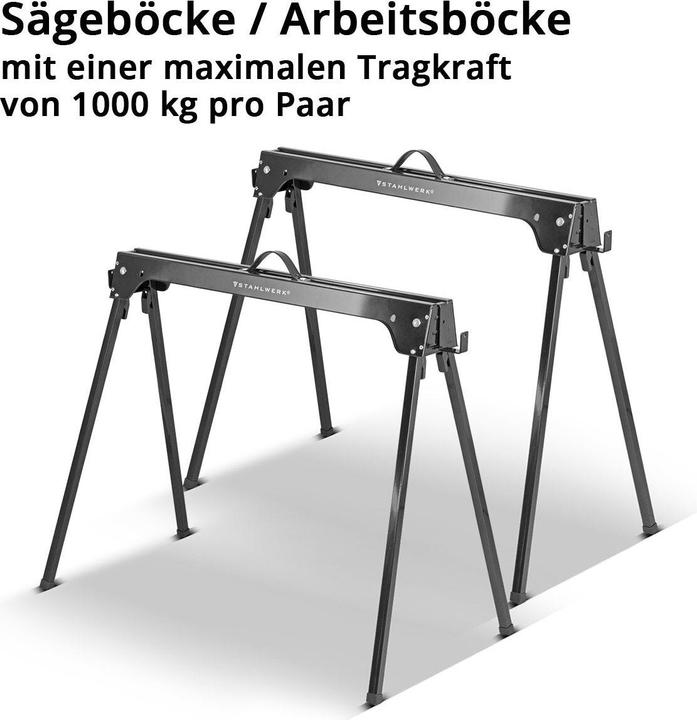 Produktbild Stahlwerk Sägebock 2er Set 500 kg Universal Arbeitsbock Klappbock Gerüstbock (93.50 cm, 46.50 cm)