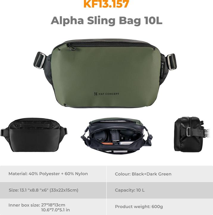 Image du produit K&F Concept Sac à bandoulière 10L (Sacoche de hanche pour appareil photo, 10 l)
