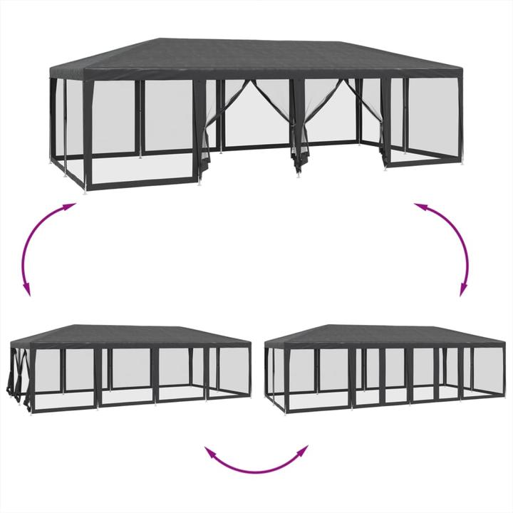Produktbild VidaXL Partyzelt Pavillon Festzelt mit 12 Mesh-Seitenteilen Anthrazit 8x4m HDPE (800 cm, 400 cm)