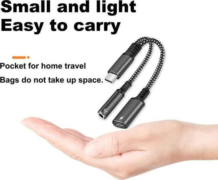 Actual product image PhoneLook Adaptateur audio 2 en 1 USB-C vers jack 3.5mm + USB-C 30W Fast Charge (3.5mm jack, USB Type C)