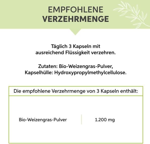 Nährwerte und Zutaten Eltabia Bio Weizengras Kapseln 100 (100 Stück, Kapseln)