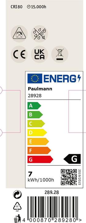 Energy Label Paulmann LED reflector set of 3 GU10 (GU10, 7 W, 460 lm, 3 x, G)