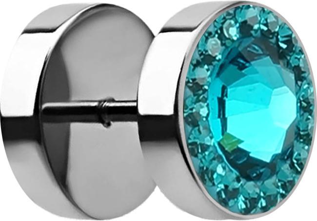 Star Piercing Fake Plug mit kleinen und grossem Swarovski Kristall türkis (ohne Messing, Chirurgenstahl 316L)