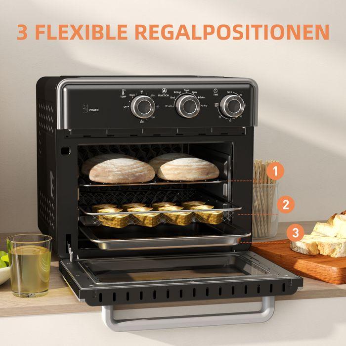 Actual product image Swisshandel24 Minibackofen mit Umluft 20L Mini Ofen mit Backblech, Grillrost und Krümelblech, bis 360°C