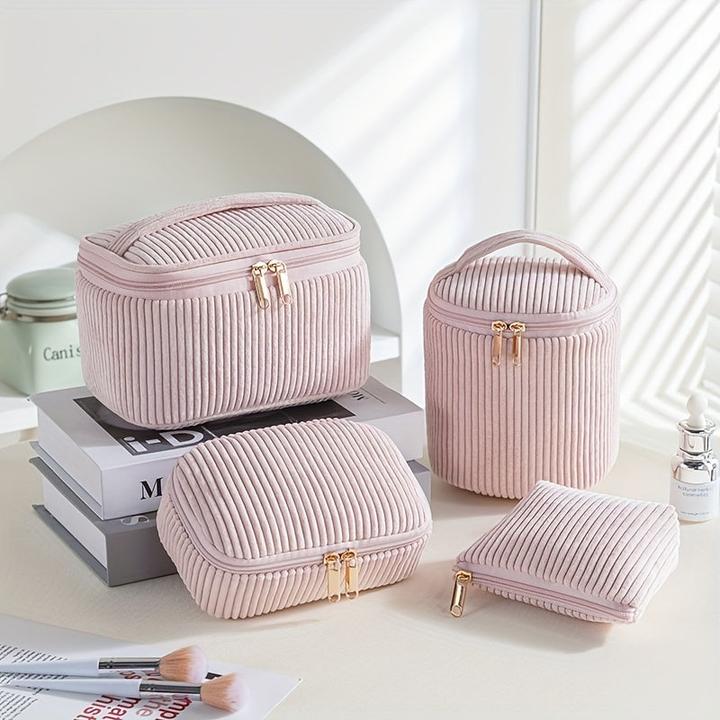 Only-Bags.Store Eleganter Cord-Kosmetikkoffer 4er-Set, schicke Makeup-Organizer-Taschen mit Polyester-Futter