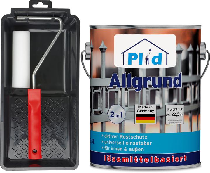 Produktbild Plid Allgrund Weiss 2,5L + Anstrichset / Rostschutzfarbe Rostgrundierung Grundierung (Weiss, 2.50 l)
