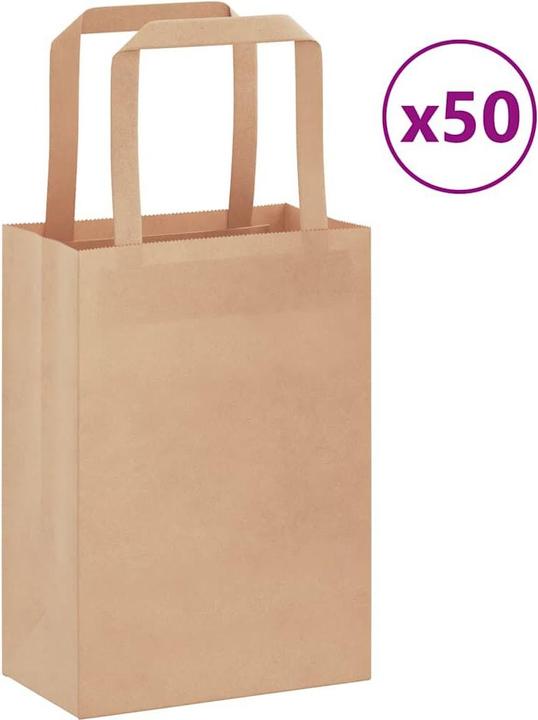 Produktbild VidaXL Kraftpapiertüten 50 Stk. mit Henkel Braun 15x8x21 cm Papiertüte (Geschenktüte, 50 x)