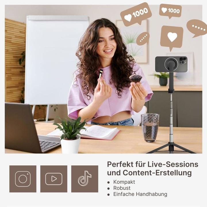 Produktbild Hermex Handy Stativ Tripod Magnethalterung Selfie Stick Smartphone