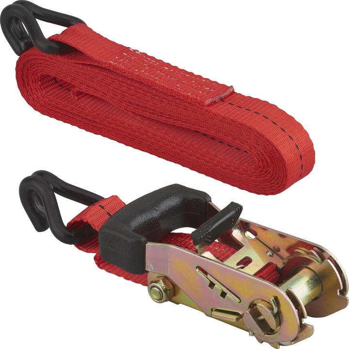 Thirard Sangle de serrage, 5m, à cliquet, crochets jj, rouge -