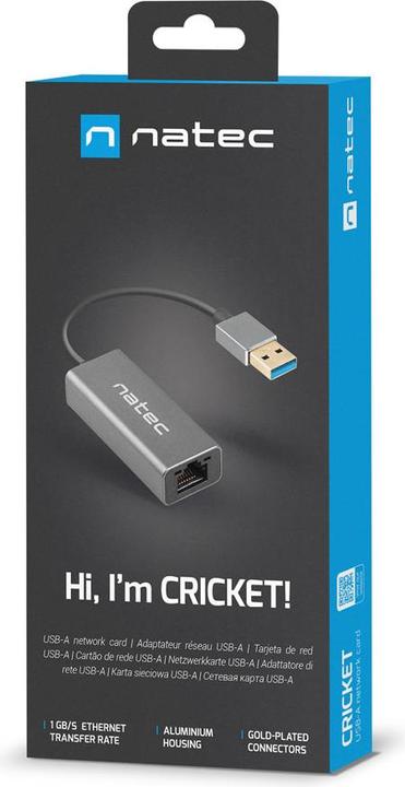 Produktbild Genesis NETWORK CARD NATEC CRICKET USB 3.0 1X RJ45 1GB ON CABLE (USB-C 3.2 Gen 1, RJ45 (1x))
