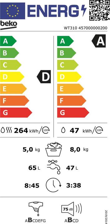 Energy Label Beko Waschtrockner WT310, W8kg/T5kg