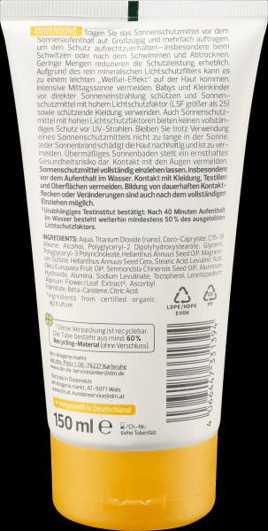 Valeurs nutritives et ingrédients dm alverde Kids sensitiv (Crème solaire, SPF 50, 150 ml)