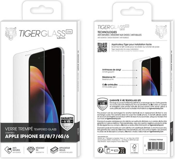 Produktbild Tiger LITE VERRE TREMPE GARANTIE A VIE IPHONE SE/8/7/6S/6 (1 Stück, Apple iPhone SE)
