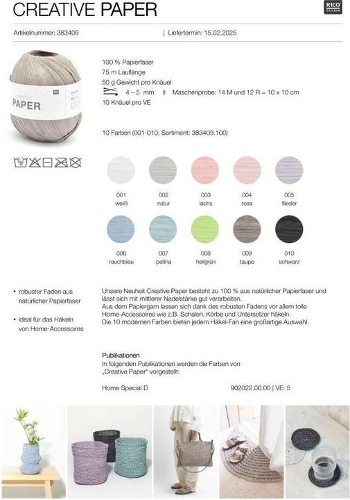 Produktbild Rico Design Wolle Paper Weiss, 75 m, PackungsgrÃ¶sse: 1 StÃ¼ck (75 m)