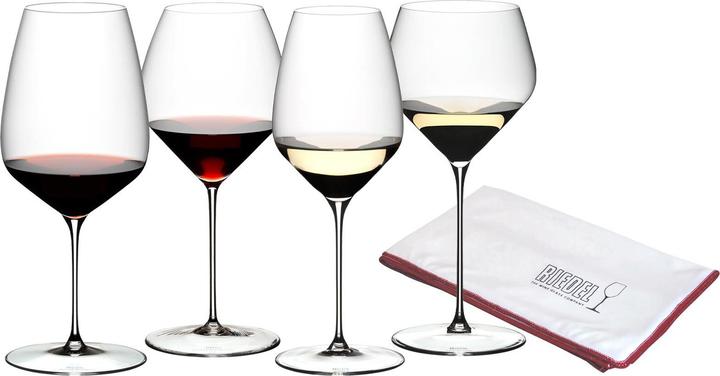 Riedel Veloce Wein-Tasting-Set + Poliertuch (82.90 cl, 4 Gläser, Weingläser Set)
