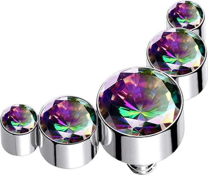Star Piercing Dermal Anchor silber fünf Kristalle dunkel multicolor (Chirurgenstahl 316L, Chirurgenstahl 316Lohne Messing)