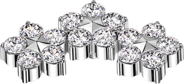 Star Piercing Dermal Anchor silber drei Blumen mit Stern Kristalle silber (ohne Messing, Titan G23)
