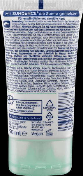 Actual product image dm Sundance Sun Fluid Face Sensitive SPF 50+, 50ml (Suntan cream, SPF 50+, 50 ml)